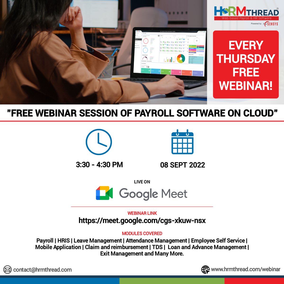 hrmthread's tweet photo. JOIN THE BELOW LINK FOR A FREE WEBINAR SESSION WITH US OF SENSYS HRMTHREAD PAYROLL SOFTWARE ON THE CLOUD.

https://t.co/5Kn2IHZJJN

Thu, September 08, 2022, 3:30 PM - 4:30 PM IST Onwards!

#webinar #sensystechnologies #hrmthread #seminar #online #seminaronline #webinars #training https://t.co/zpuaKGpo8w
