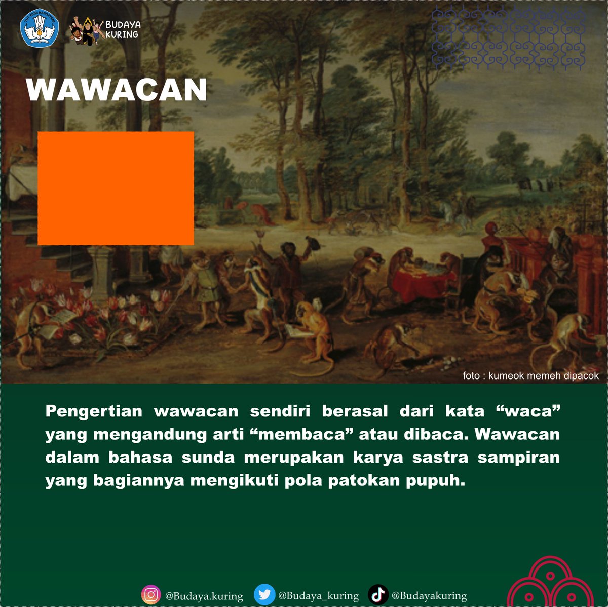 budaya_kuring's tweet photo. Sampurasun Baraya 😊🙌

Yuu kenali kembali salah satu kesusastraan Sunda yang diperkirakan mulai hadir sekitar pertengahan abad ke-17 ini.

Wawacan, sebuah cerita panjang berbentuk dangding yang menggunakan aturan pupuh.

Simak sedikit penjelasan kangmin pada gambar ya 😊😊 https://t.co/jq6yedG1Sz