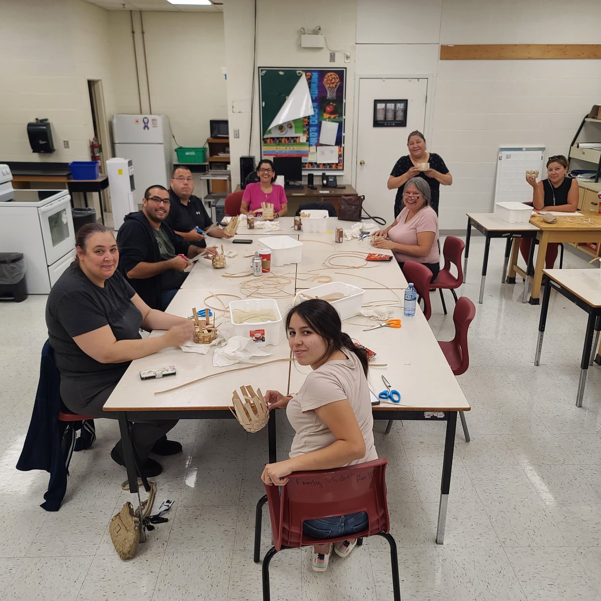 EskasoniSchools's tweet photo. EEMS Teacher's Assistants had an introductory basket making workshop with one of our community's basketry artisans Virick Francis and his apprentice Bernard Charles Poulette (JR). It was a day filled with laughs and good company.  Wela'liek Virick aq Jr. https://t.co/6VdA9x3Yee