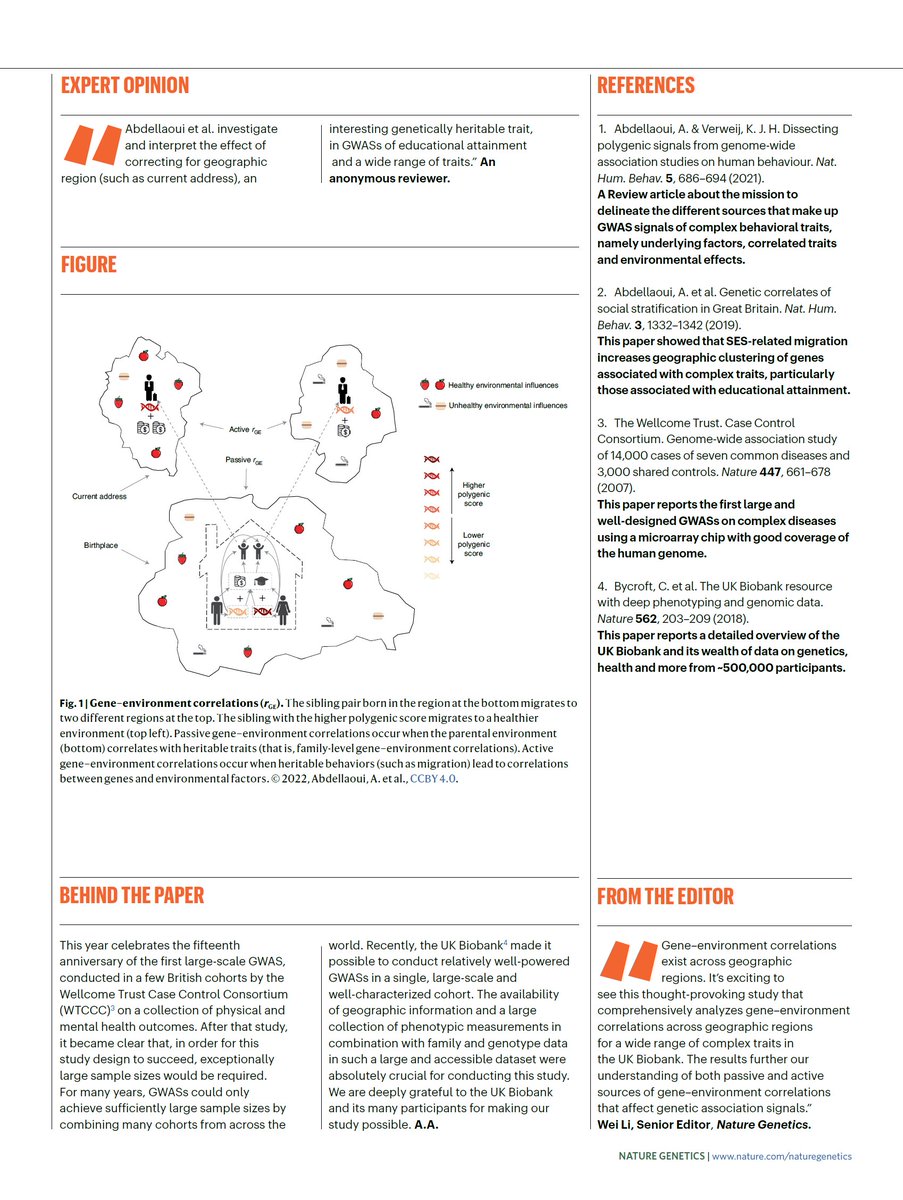 Genes influence complex traits through environments that vary between geographic regions 🧬🗺️ <a href="/NatureGenet/">Nature Genetics</a> 

- Research briefing: nature.com/articles/s4158…
- Paper (open access): nature.com/articles/s4158…