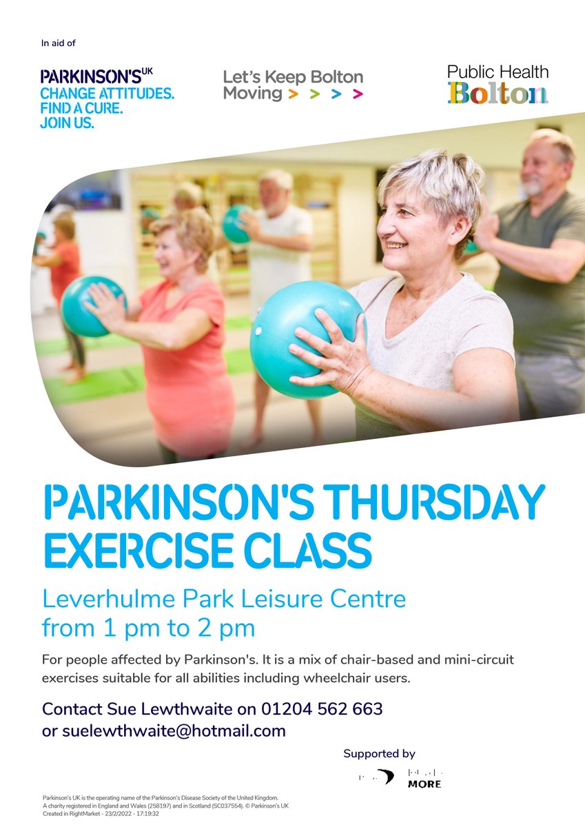 Exercise Class with Parkinson’s UK Bolton Branch ⬇️ Happening tomorrow #KeepMoving