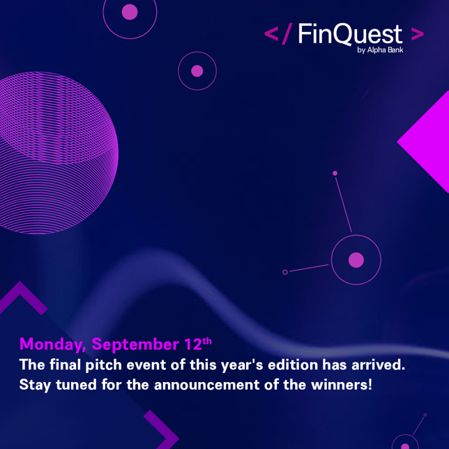 Alpha_Bank's tweet photo. This year's FinQuest is in the final stretch, with the pitch event taking place on September 12th. We wish the five finalists the best of luck and stay tuned for the results.
Learn more: https://t.co/Tx0f7YSz4C
#AlphaBank #FinQuest #Innovation #OpenBanking #FinTech #ESG https://t.co/wHotRQ260m