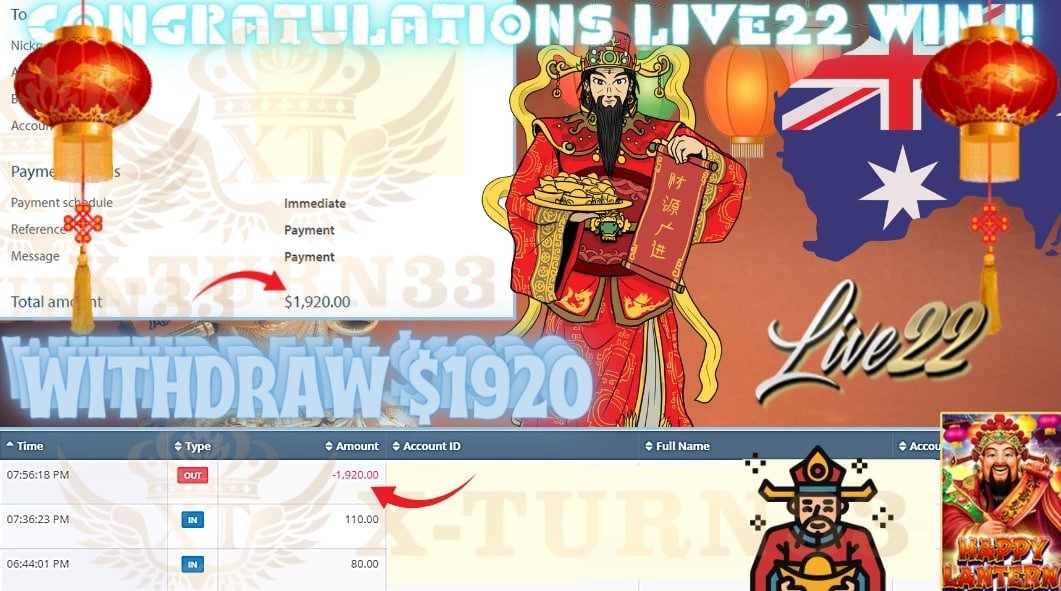 Xturn33's tweet photo. Congratulation To Player Get BIG WIN ❗️❗️❗️

🎮Product : LIVE22
🎰Game Tips : HAPPY LANTERN
💵Withdraw :  AUD  1920

► Player Deposit AUD 110
► Player Make Withdraw AUD 1920

Lowest Offers In Market  
Low Bonus Low Risk High Return

Find Us On
https://t.co/0Sx6INttad https://t.co/phiI95ETnn