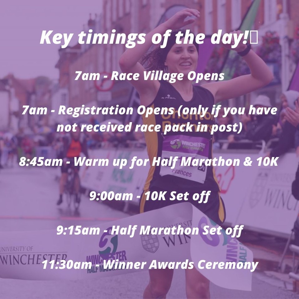 Key timings of the day for Winchester Marafun!⏱️

Have a question about timings on the day?... This post is for you!👇

All information on timings can also be found on the FAQ section of our website😃