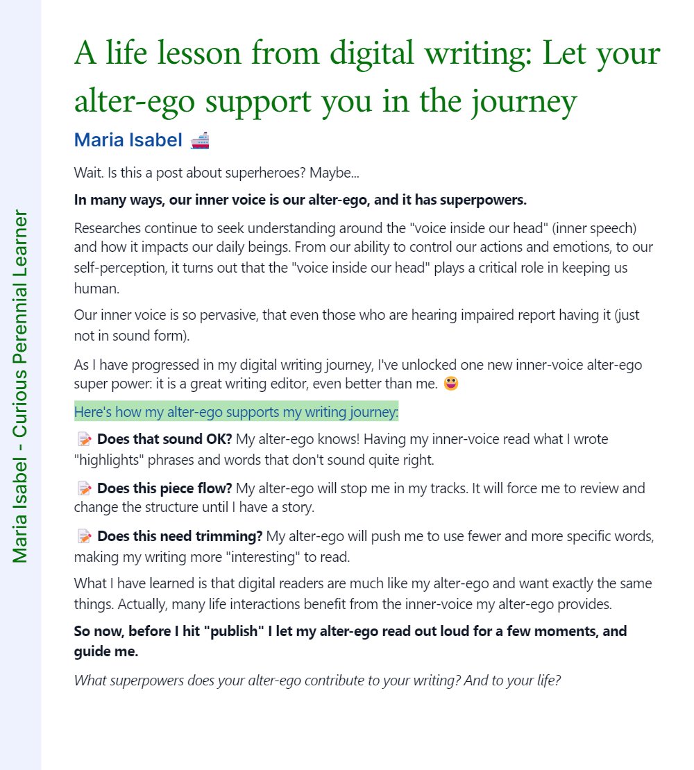 30for30AC's tweet photo. Letting my inner voice support my writing has been a key to improving in every front. An this superhero lesson from my alter-ego spills into my everyday.

#digitalwriting #writing #worklife #innervoice #sayitoutloud #talktome #alterego #gettingbetter https://t.co/y9fpEMYFCc