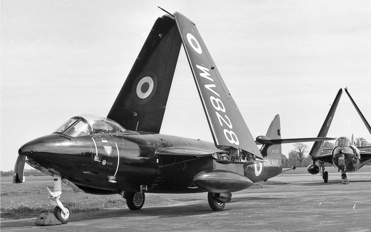 FRADU_History's tweet photo. Pictured here at Hurn, two FRU Seahawks sit waiting a mission. WV828 arrived with the FRU in April 1962, leaving FRU service in March of ‘68.📸 Dave welch  #Fleetrequirementsunit #FRADUhistory https://t.co/DO2hTcQy4e