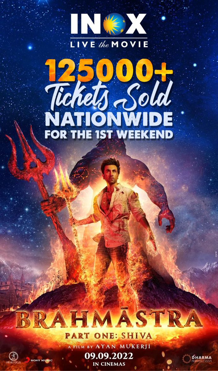 taran_adarsh's tweet photo. 'BRAHMĀSTRA' ADVANCE BOOKING: FANTASTIC RESPONSE... #Brahmāstra advance booking status... *OFFICIAL STATEMENT* from #Inox... Expect a BIGGG START at the #BO. https://t.co/4IezY8zhLz