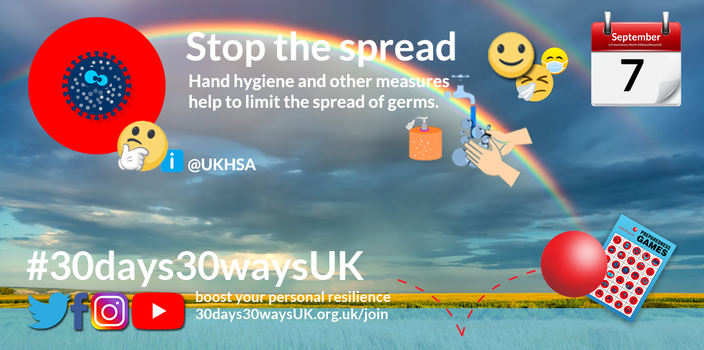 Winter flu season is almost here, and COVID hasn’t gone away. Stick with hand washing to kill germs and think about using a face mask in very crowded areas.

#30days30waysUK #PreparednessMonth #StopTheSpread