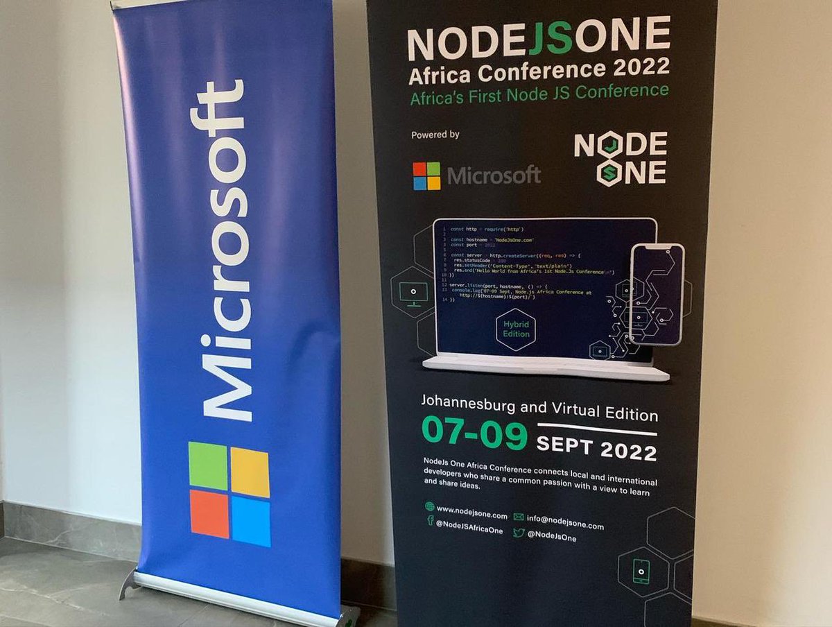 NodeJsOne's tweet photo. #NodeJsOne22 is powered by @MicrosoftSA. Remember you can host and deploy your NodeJs apps on @Azure within minutes. https://t.co/KMTk3hx6A3