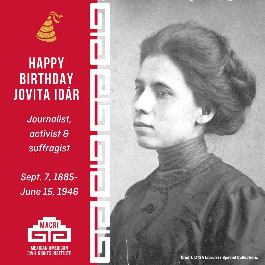 Jovita Idár, journalist, activist, & suffragist who reported for La Crónica & El Progreso newspapers in Laredo, TX, was born #OTD in 1885. She helped organize the First Mexicanist Congress to empower Mexican people to fight injustice & founded & led La Liga Feminil Mexicanista.