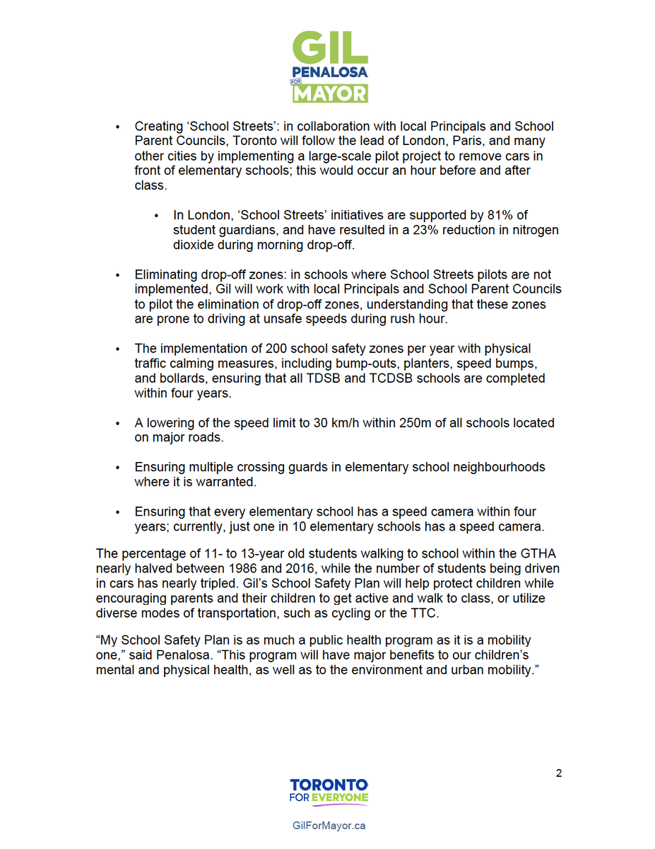Penalosa_G's tweet image. Parents across Toronto deserve to feel that streets are safe for their children to walk to and from school. Putting up a single sign and calling it a day does not bring us closer to Vision Zero. That’s why I have a multi-approach School Safety Plan: gilformayor.ca/school_safety_…