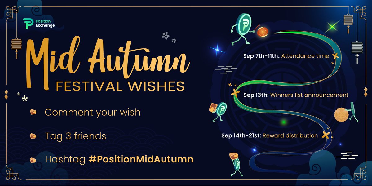 PositionEx's tweet image. Hey, Posination!

What is your wish for this Mid-Autumn Festival?

✔️ Comment your wish and your wallet address below

✔️ Tag 3 friends

✔️ Hashtag #PositionMidAutumn

🏆 100 lucky winners share 2000 POSI on POSI Chain

⏰ Sep 7th to Sep 11th