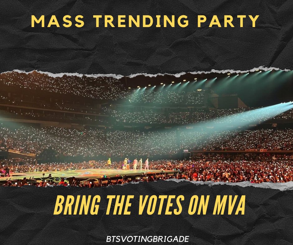 votingbrigade's tweet photo. 🚨 | MASS TRENDING PARTY STARTS!

Please partake this trending party, we need to trend our keyword and bring more ARMY to join our mass voting at 10PM KST later! Please collect more DAILY STARS in all accounts you have. 

🔑 BRING THE VOTES ON MVA 

MASS RETWEET TO SPREAD 🔄 https://t.co/jNrngq572H
