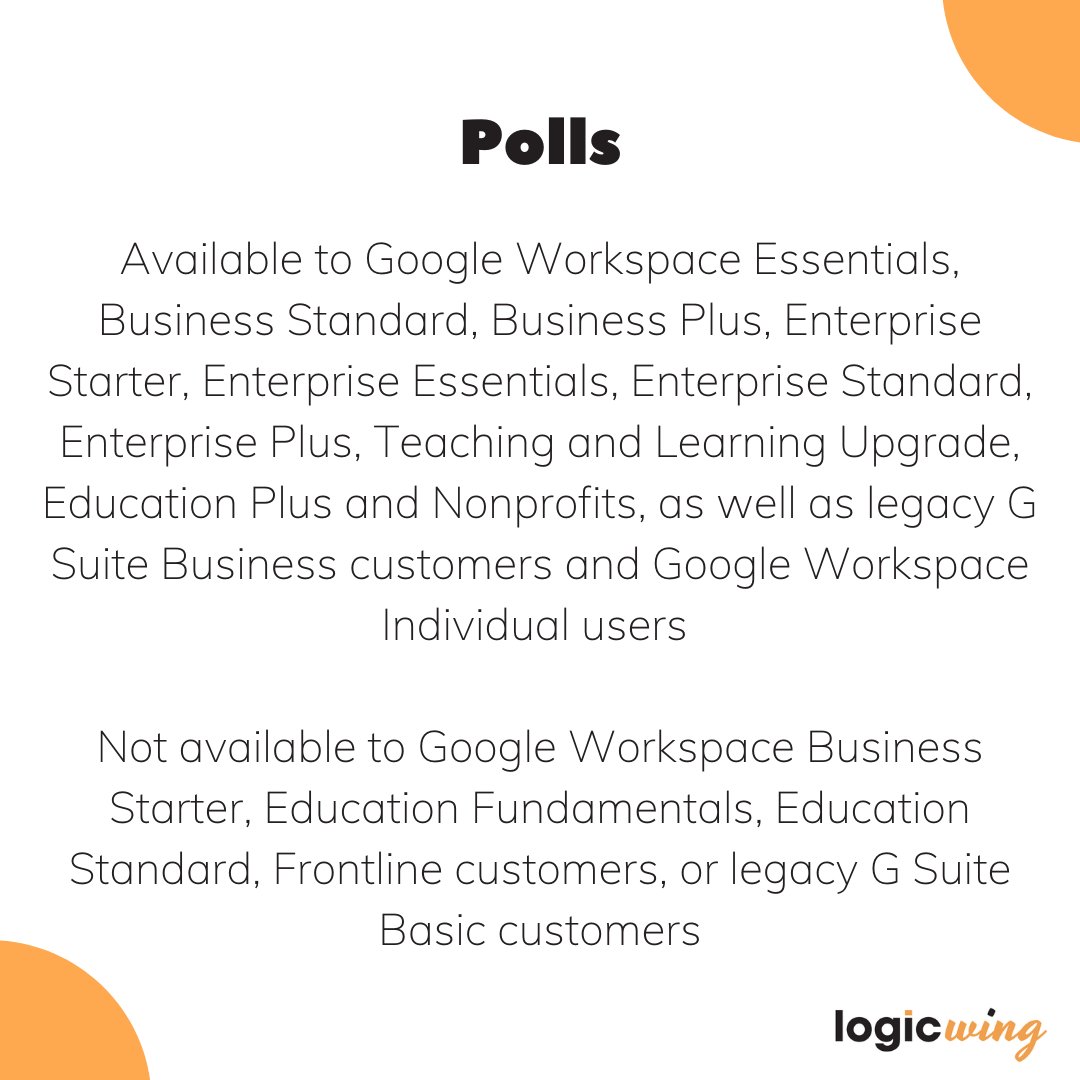 logicwing's tweet image. Allow Google Meet participants to ask questions or respond to polls anonymously ❓❓❓
.
.
.
#logicwing #liveworklearn #googleworkspaceupdate #googleworkspace #classroom #logicwingtips