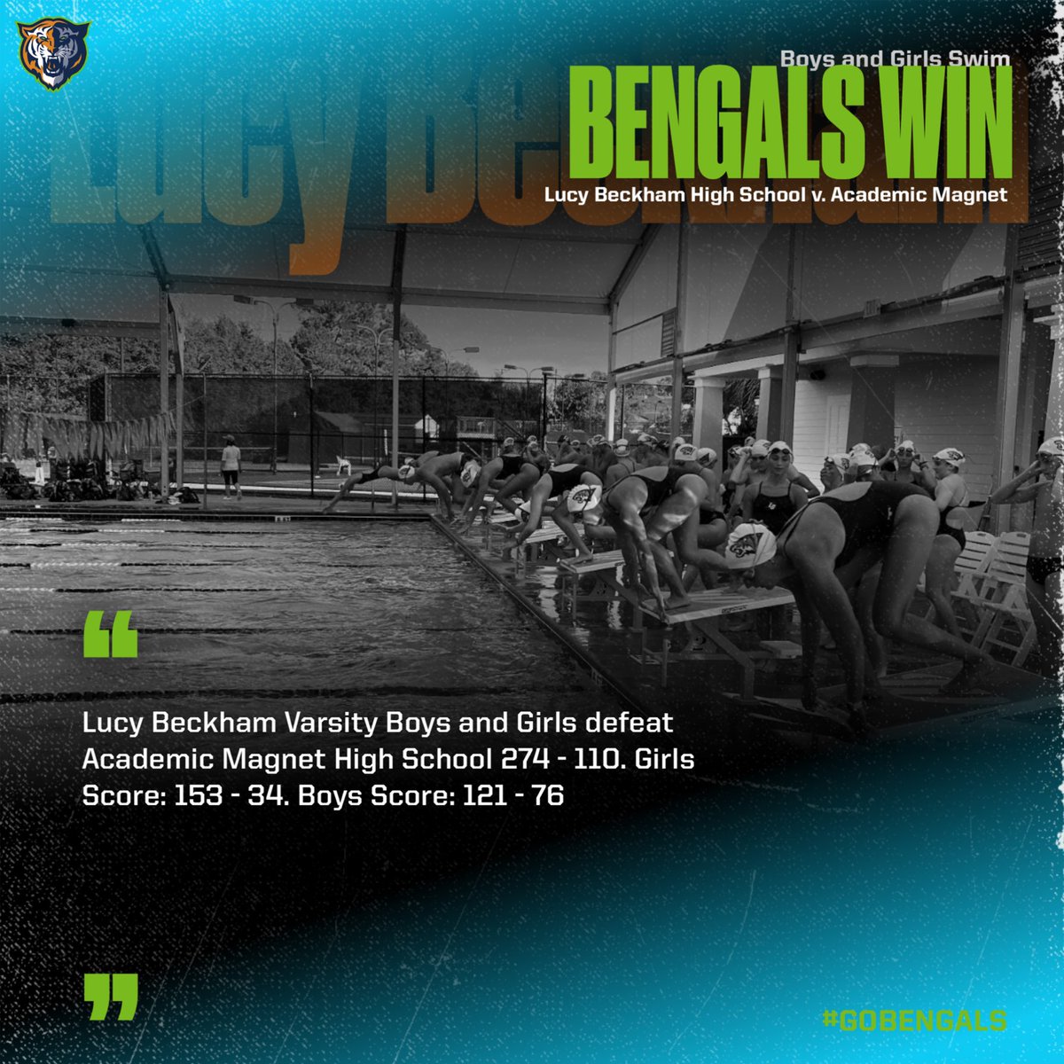 BeckhamSwim's tweet photo. Lucy Beckham Boys and Girls defeat Academic Magnet to stay undefeated this season!! #GoBengals https://t.co/TNVoIMFhFk