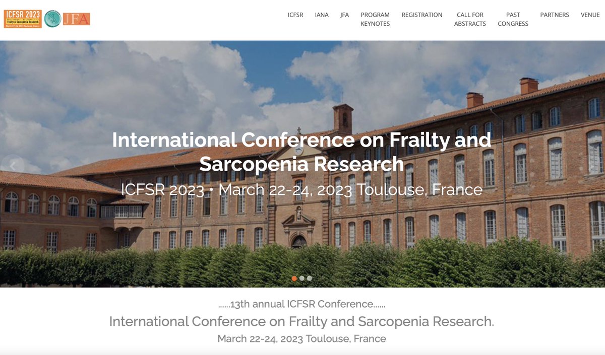 ICFSRcongress's tweet photo. 13th annual #ICFSR Conference
International Conference on #Frailty and #Sarcopenia Research.
March 22-24, 2023 Toulouse, France
https://t.co/rMXqJ1iiGC https://t.co/QvL7sv4FgF