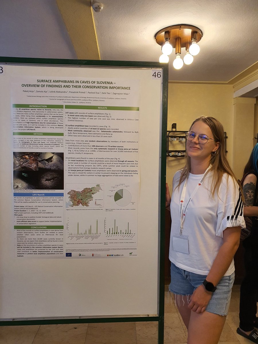 Anja presenting her poster on surface amphibians found in slovenian caves. 12 different species! #SEH2022 #caves #amphibians