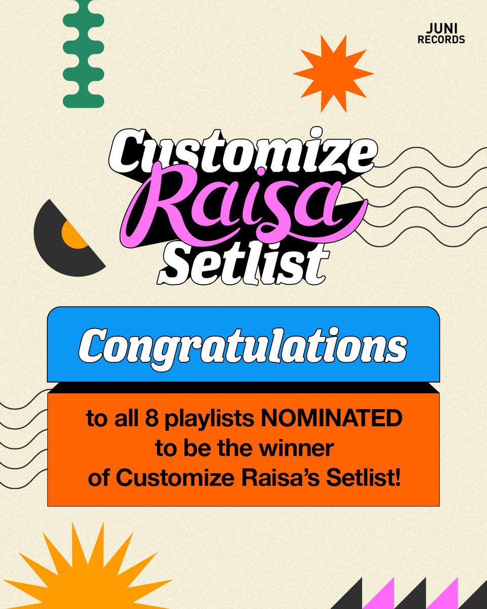 JuniRecords's tweet photo. Now that we have 8 winner candidates, we need your help to narrow it down to find the ultimate winner.
Voting begins TOMORROW, so stay tuned on our Instagram story & Twitter to vote for your or your friends’ playlist. Good luck!
#RaisaItsPersonal #CustomizeRaisaSetlist https://t.co/wlQDz6VRAp