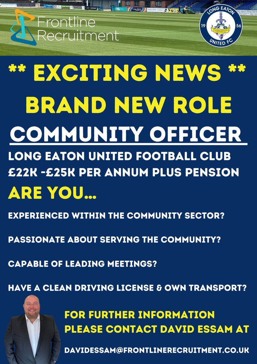 flrecruitment's tweet photo. New job now live 🤩 working in partnership with @LongEatonUnited https://t.co/tPKYOXDYtl