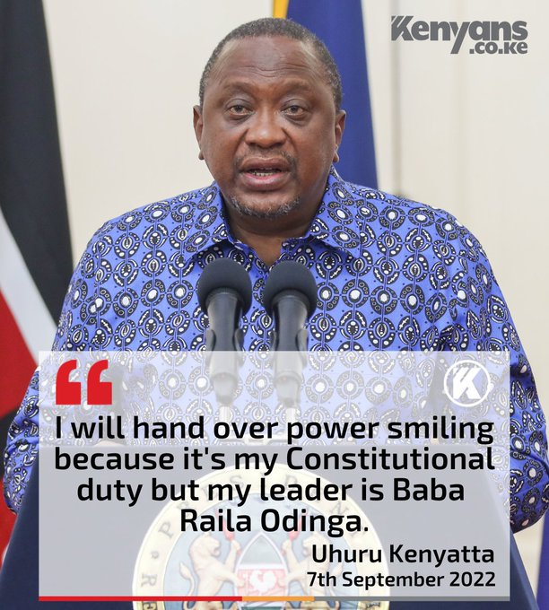 _sam_chege's tweet photo. Pres. Uhuru at Azimio PG meeting 

'I will hand over power smiling because it is my constitutional duty but my leader is Baba Raila Odinga'
 #Baba https://t.co/odrH8OHyGi