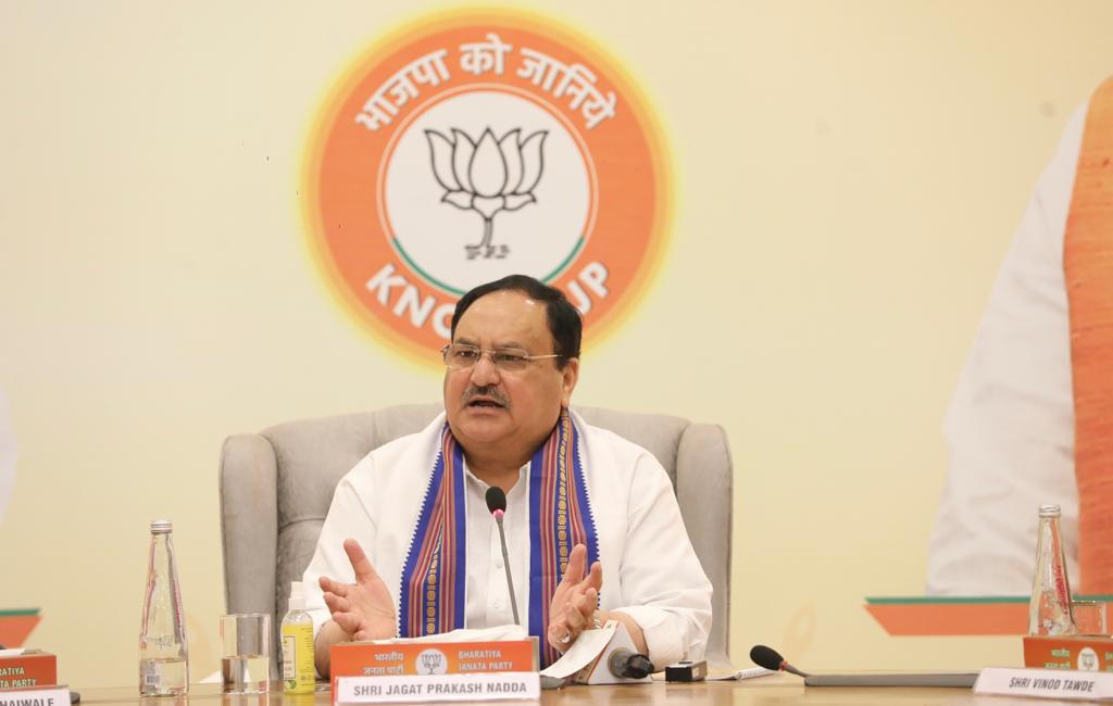 BJP4India's tweet photo. BJP National President Shri @JPNadda interacts with a group of Head of Missions to India under 'Know BJP' initiative launched by the party to engage with overseas audience at BJP headquarters in New Delhi. https://t.co/LfHsXWIyQ8
