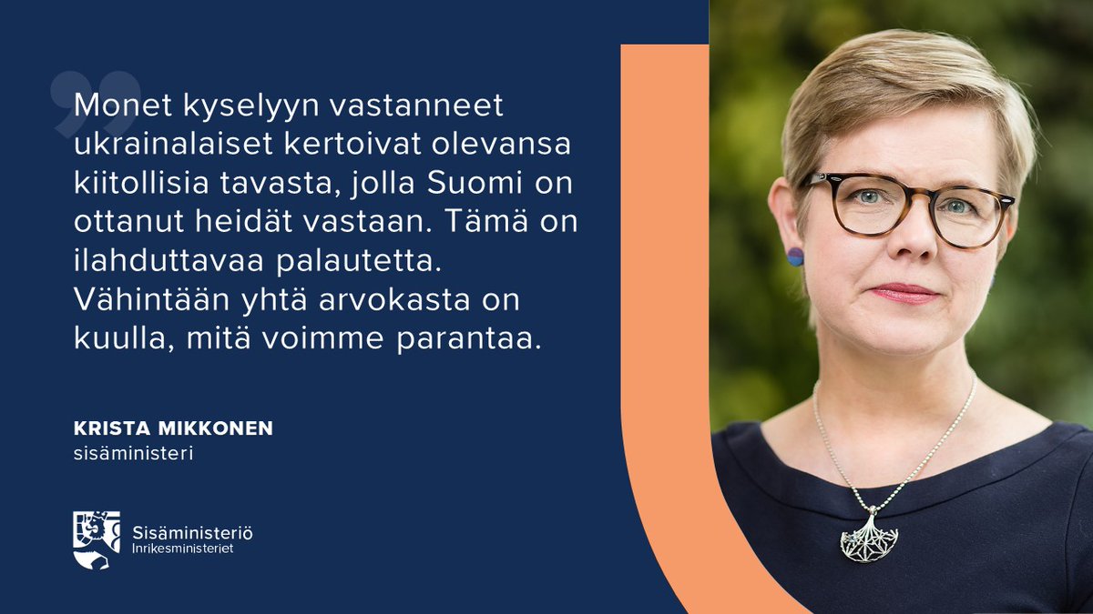 Oli Suomessa asuminen tilapäistä tai pysyvää, on tärkeää, että takaamme tänne paenneille ukrainalaisille mahdollisimman sujuvan arjen, sanoo <a href="/MikkonenKrista/">Krista Mikkonen</a>.

Sisäministeriö selvitti ukrainalaisten tilannetta ja tarvetta erilaisille palveluille.

intermin.fi/-/noin-joka-ko…

#Ukraina