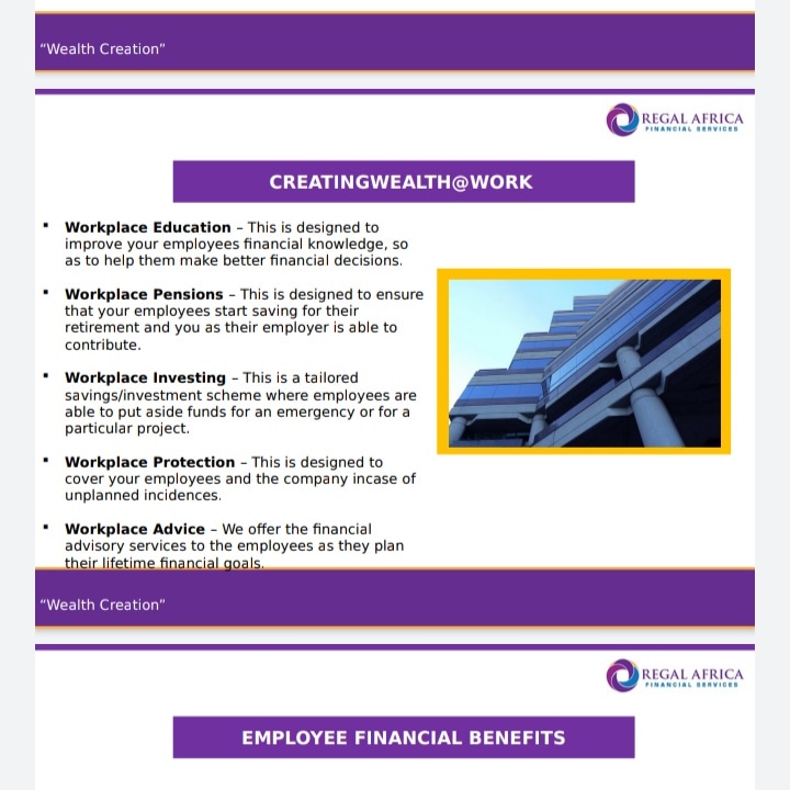 PesaPlanKE's tweet image. We hope you are well this #WealthyWednesday. 
Are you an employer ? We at @regalafrica offer Financial Wellness training for your employees. You can reach out to us &amp;amp; we will send you a proposal for best employee wealth training.

#DivineWealth
#WealthKnowledge
#CreatingWealth