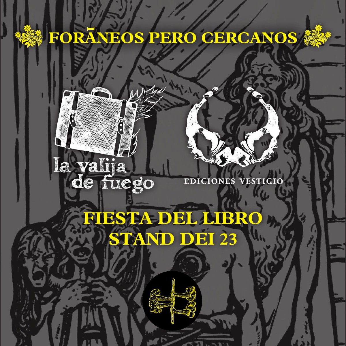 Estaremos desde el día de pasado mañana en la <a href="/FiestaLibro/">Fiesta del Libro</a>, por primera vez en un stand propio que compartimos con nuestros aliados y colegas <a href="/LaValijadeFuego/">La Valija de Fuego</a>. ¡Nos vemos dentro de poco, Medellín!