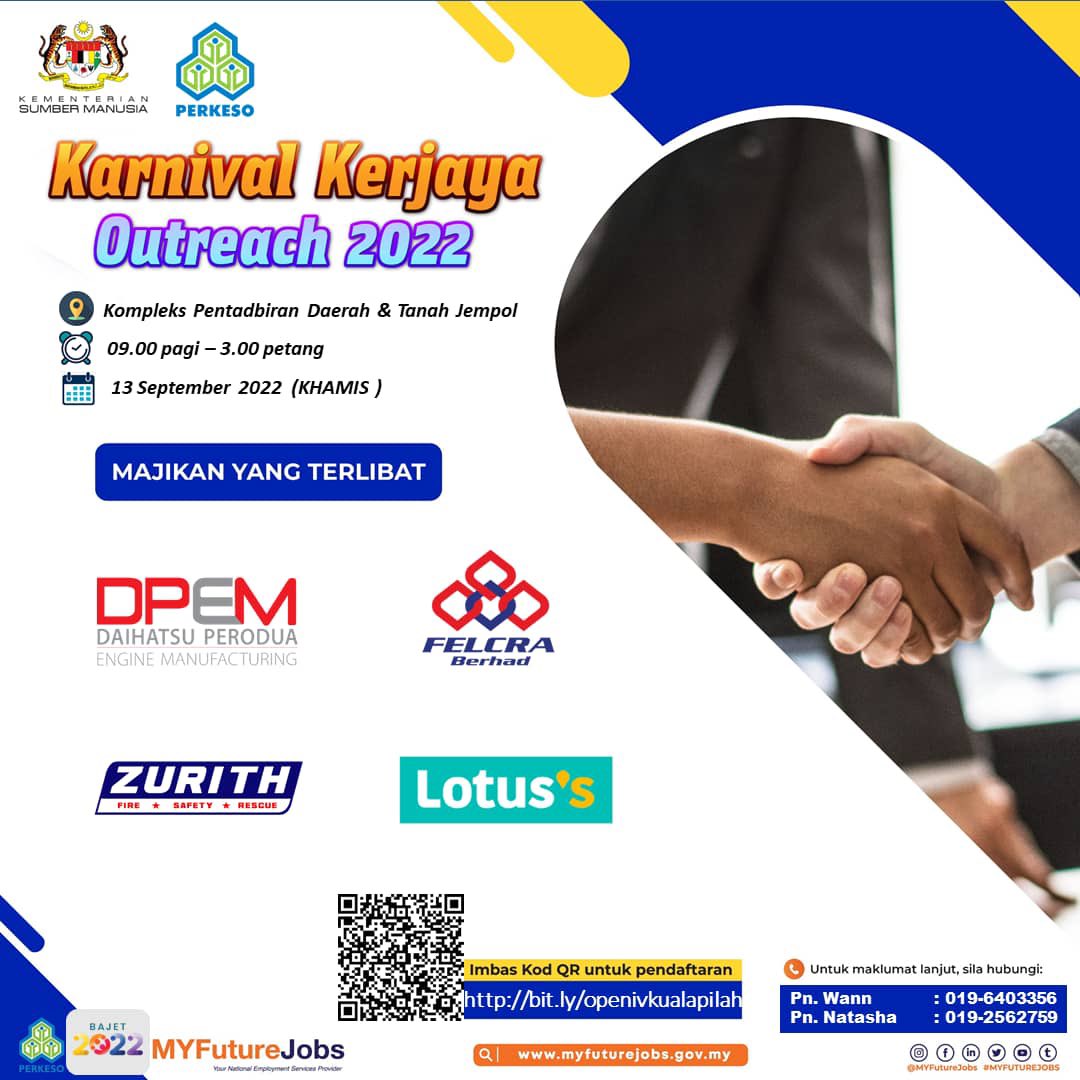 wanrozza's tweet photo. Orang Jempol &amp; Kuala Pilah. Jom sertai Karnival Kerjaya Outreach 2022 anjuran Perkeso Kuala Pilah

#JOBALERT #jobvacancy #careerdevelopment #kerjakosong #jawatankosong #maukerja #jomkerja #nakkerja #kerjaya #thisispilah #kolopilah #jempol #nismilan #waghih #sendayan #bahau https://t.co/RPSxrXFSQU