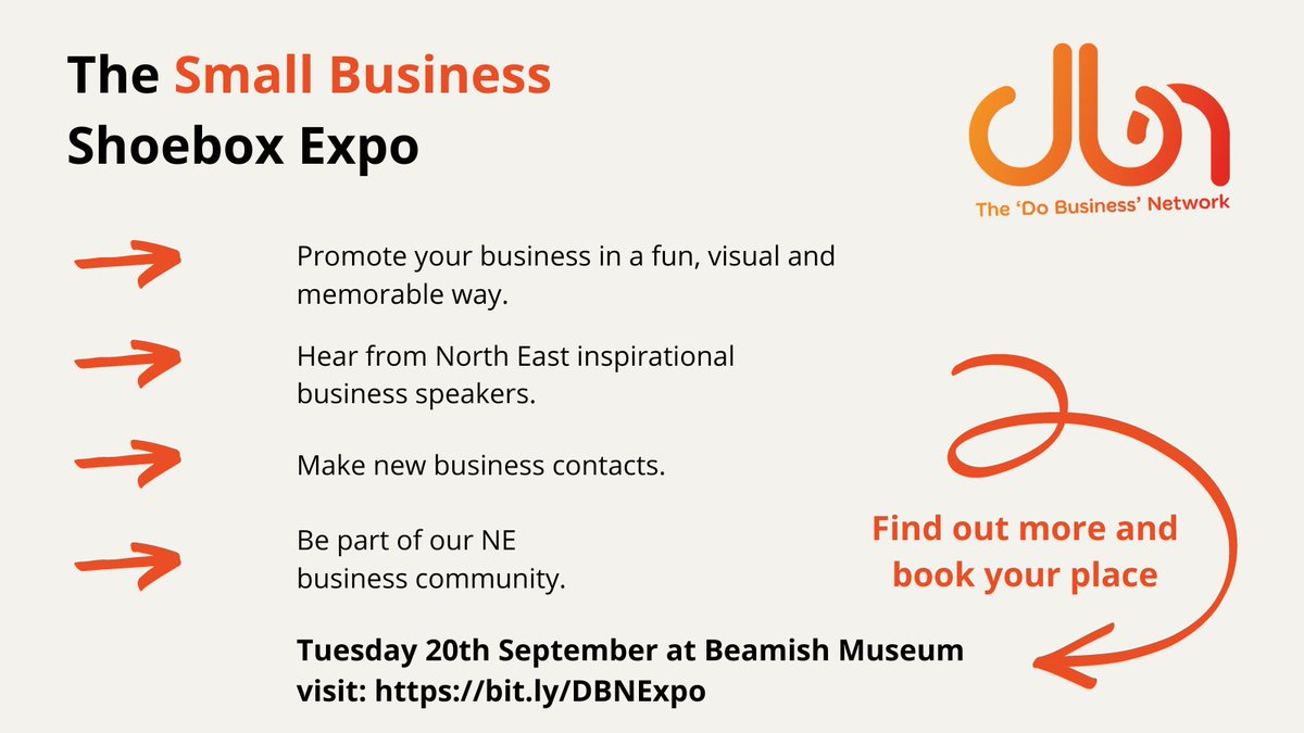 I'm attending this years <a href="/DoBizNetwork/">DBN</a> Small Business Shoebox Expo at <a href="/Beamish_Museum/">Beamish Museum</a> on Tues 20th Sept. Come along to showcase your business, meet new contacts, listen to NE inspirational speakers and NETWORK! Find out more: bit.ly/DBNExpo
#networking #NEshoeboxexpo