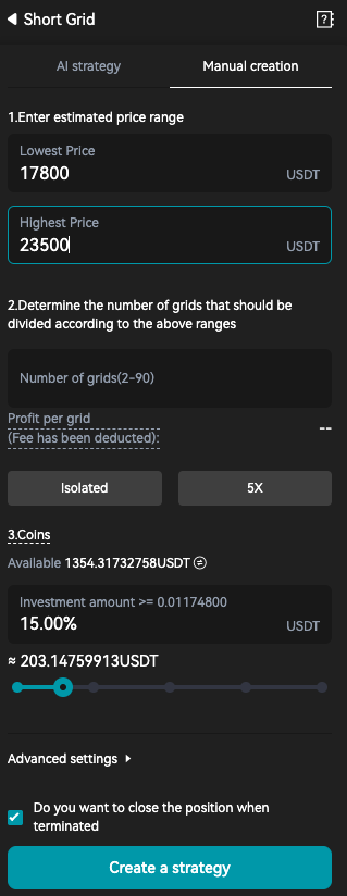 road_brownlow's tweet photo. @kyledoops @PrimeXBT Thanks Kyle, here is my view of the Bitget Grid trading system. I am going to go with these manual settings https://t.co/QPcsHd9JjO