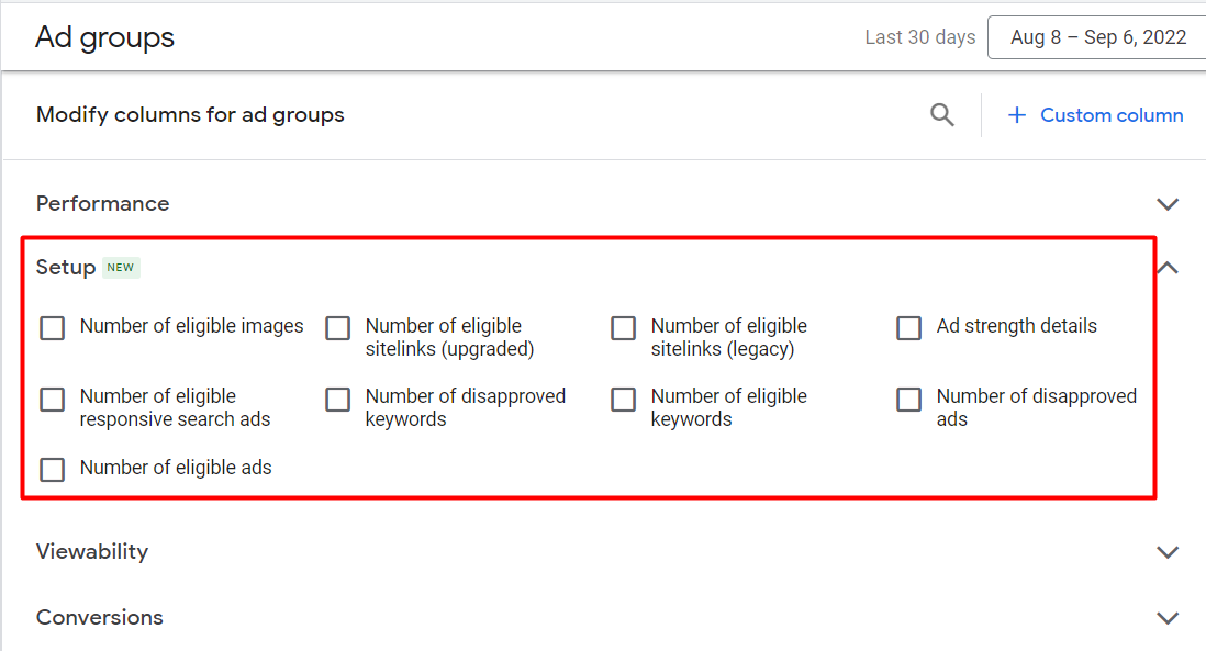 SteveSeeley's tweet photo. @rustybrick Barry it looks like Google Ads has added a new setup column to the ad groups column options https://t.co/Xupo3tBM4b