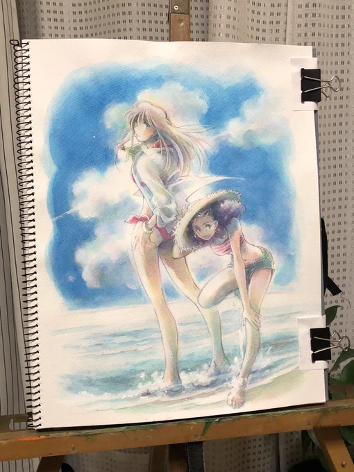 完全に乾いてからまた手を入れるかもだけど。  うん、まあ 出来上がりってコトで☆  夏の名残りをようやく消化できました お付き合いありがとうございました!!! 丶(°∀°)ノ  #アクリル #三原色着彩
