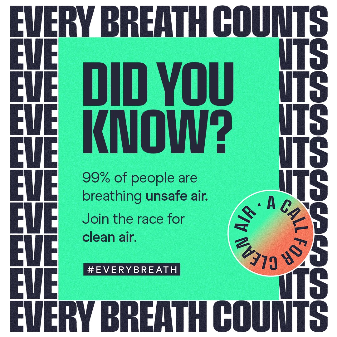 1.4bn people who run regularly are at risk from air pollution.  I AM ONE OF THEM. 
Join me and ACT NOW to fight for clear air, together we can reduce air pollution across the world.
Sign our declaration. buff.ly/3qdUdcy
#EveryBreath #WorldCleanAirDay #TheAirWeShare