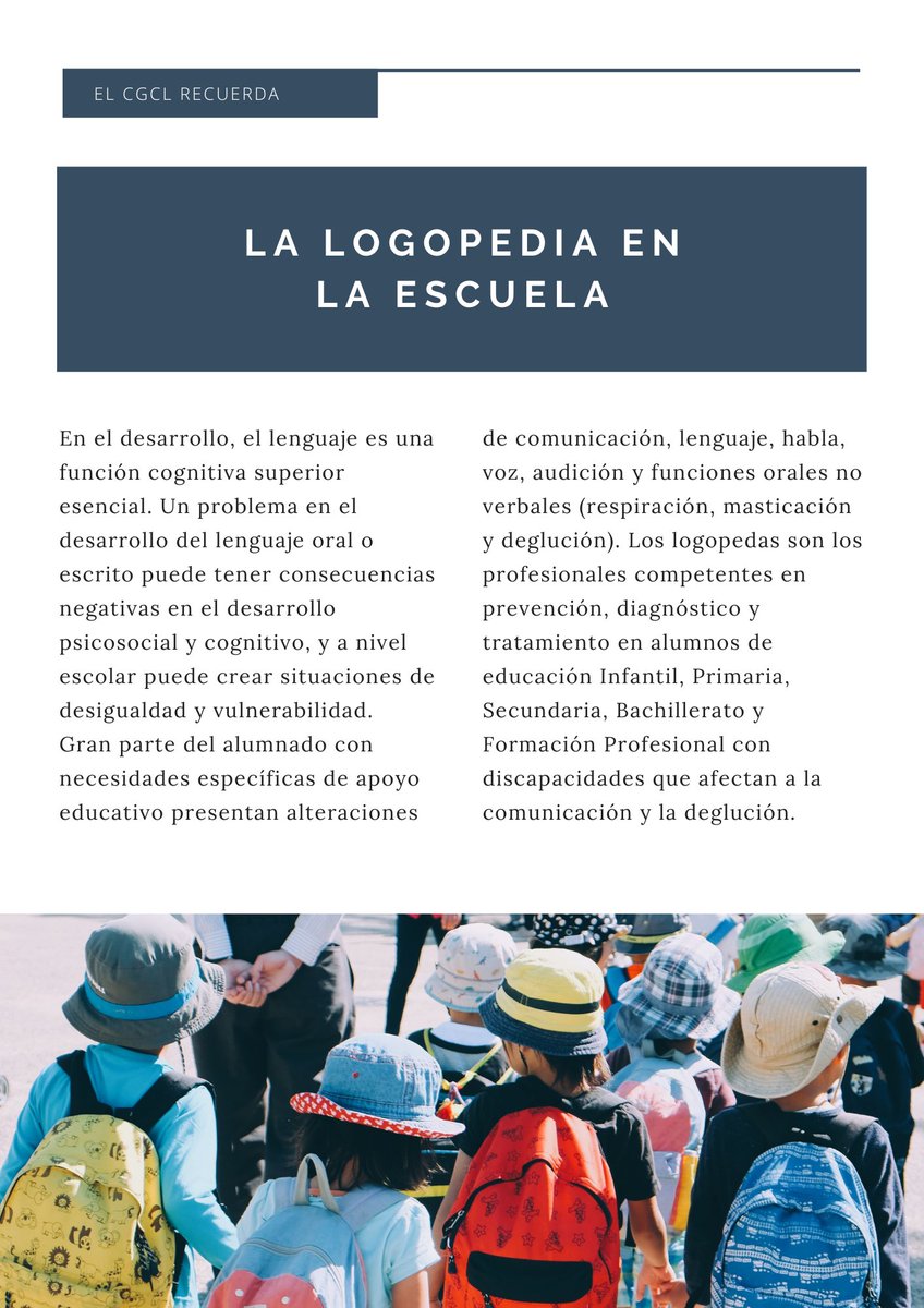 consejologopeda's tweet photo. La presencia de logopedas en el sistema educativo es la mejor garantía para diagnosticar e intervenir con agilidad las disfunciones del lenguaje y la comunicación que generan una discapacidad. #VueltaAlCole #VueltaAlCole2022 https://t.co/4BhYeMiMLB