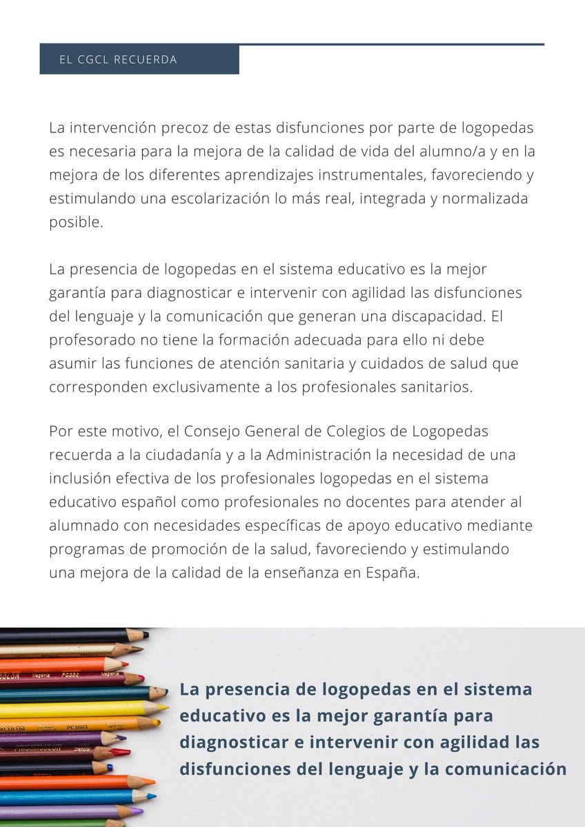 consejologopeda's tweet photo. La presencia de logopedas en el sistema educativo es la mejor garantía para diagnosticar e intervenir con agilidad las disfunciones del lenguaje y la comunicación que generan una discapacidad. #VueltaAlCole #VueltaAlCole2022 https://t.co/4BhYeMiMLB