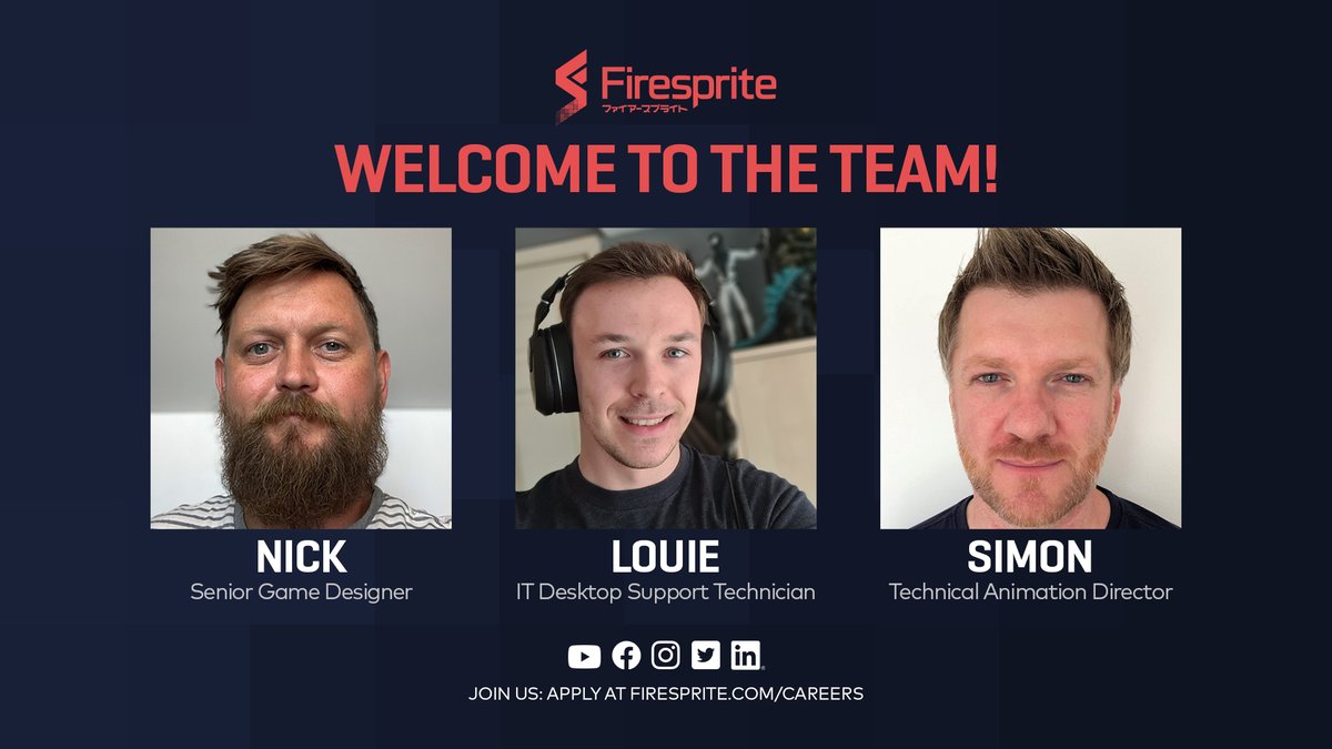 FirespriteGames's tweet photo. We're so excited to welcome these talented new sprites to our team this week! Meet Nick, Louie and Simon 🔥 🎉 https://t.co/FMZfeSX2OU
