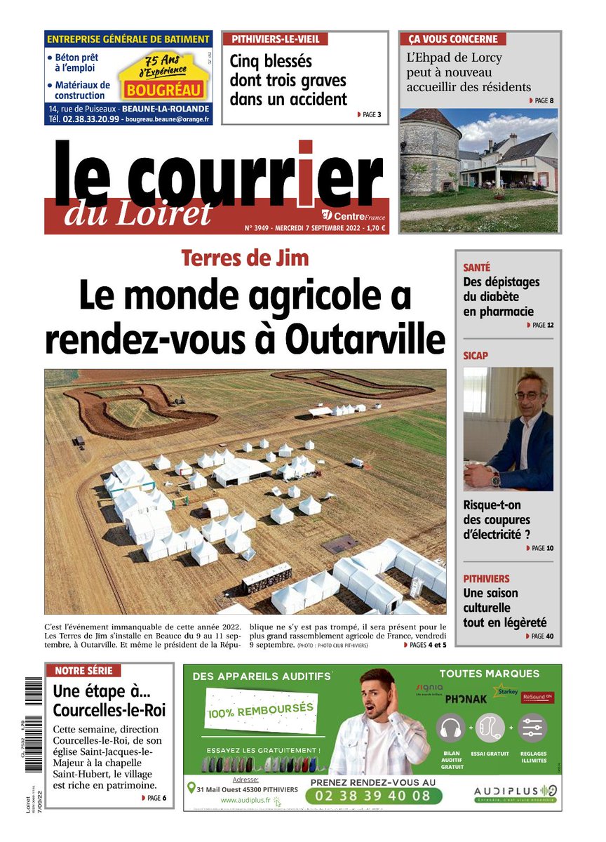 🔴À la Une cette semaine du <a href="/courrier_loiret/">Le Courrier du Loiret</a> :

L'agriculture a rendez-vous à Outarville, du 9 au 11 septembre, pour le plus grand festival agricole d'Europe. 

Les dernières informations avant le lancement de l'événement dans l'édition de la semaine du Courrier du Loiret !🗞
