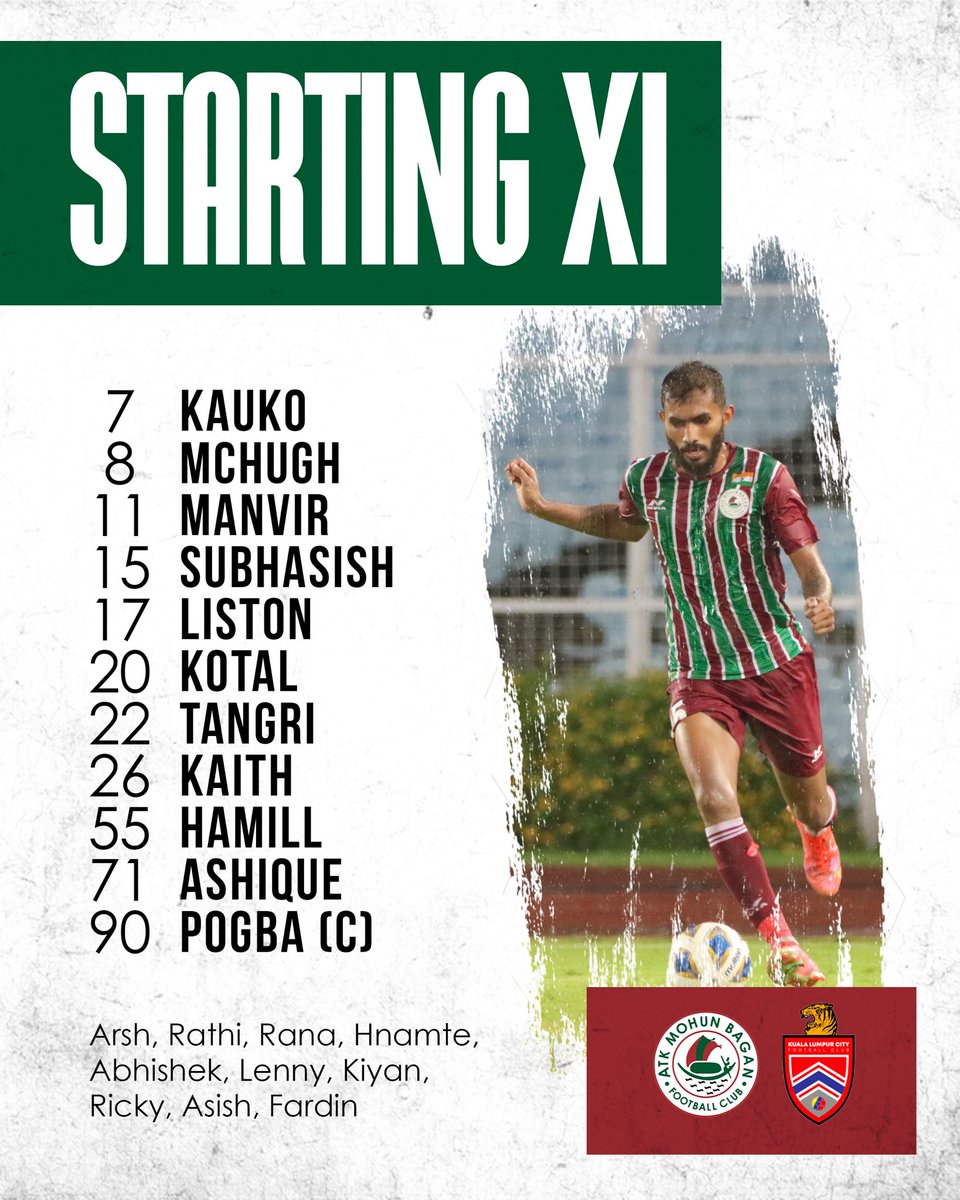 mohunbagansg's tweet photo. This is how we line up for our clash against Kuala Lumpur City FC! ⚡️
#ATKMohunBagan #JoyMohunBagan #AmraSobujMaroon #MarinersInAsia https://t.co/AEfFFJVaFe