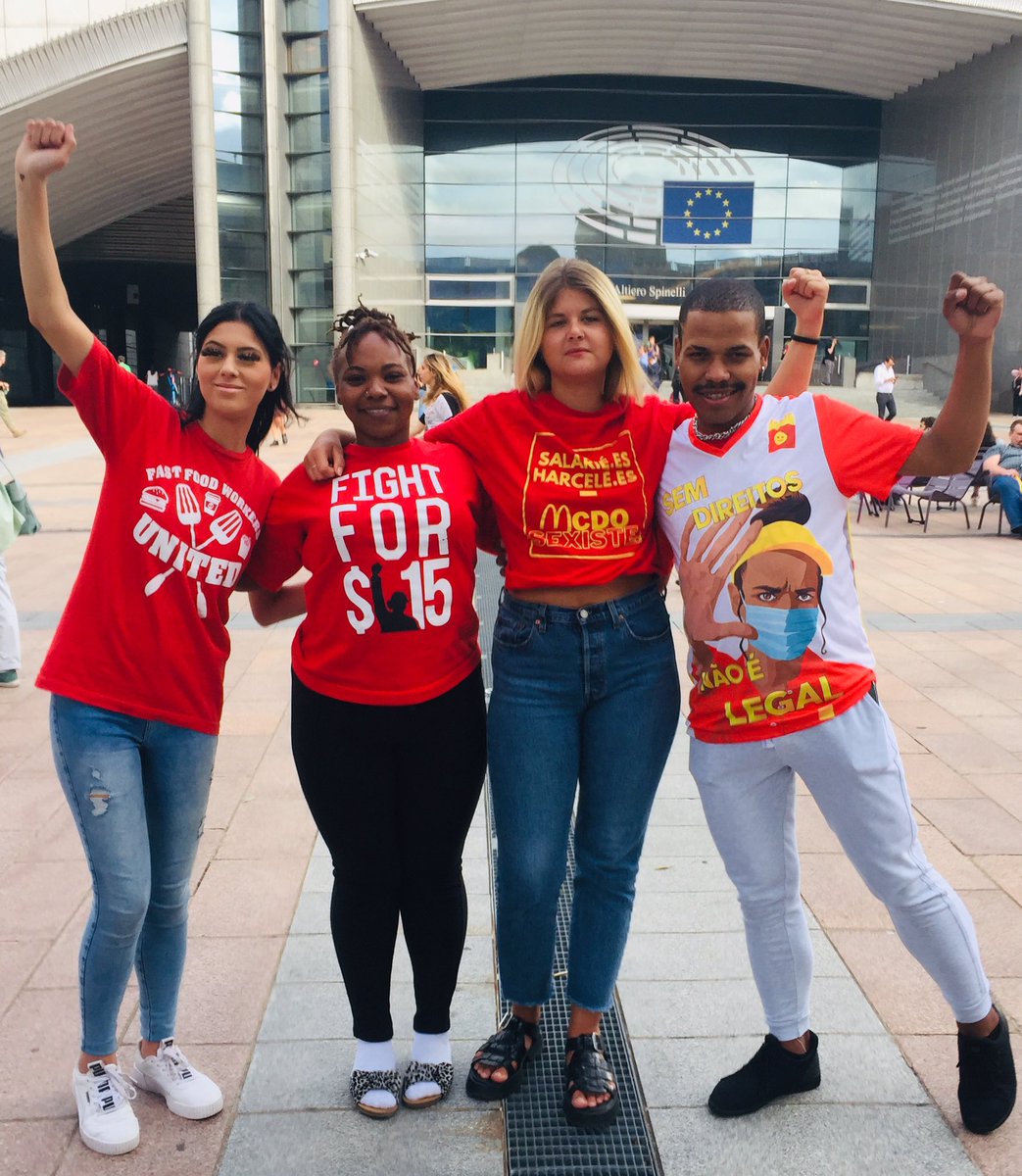 Survivors of sexual harassment at McDonald’s are at the European Union Parliament to tell the world: “Workers demand a voice at McDonald’s!” #FastFoodGlobal #MeTooMcDonalds