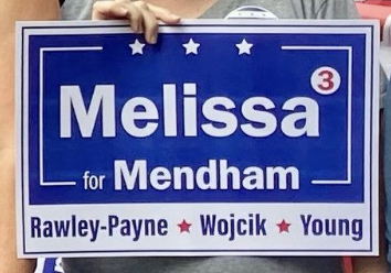 joeymdfox's tweet photo. Excellent discovery of the day: this is the campaign poster for the Democratic municipal slate in Mendham Borough, where all three Dem candidates are named Melissa https://t.co/5cYL6gIiVg