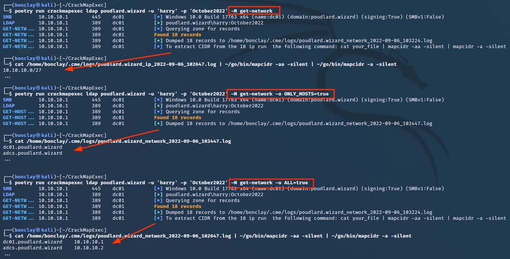mpgn_x64's tweet photo. A much needed module during internal pentest will be added to CrackMapExec tonight 🌛

Why scan a /16 when you can get all ip/dns records of the domain using get-network module ? 🔥

Thanks to @_dirkjan (this module is adidnsdump as module) and @snovvcrash for the cidr trick ! https://t.co/mDHIp4cRcK