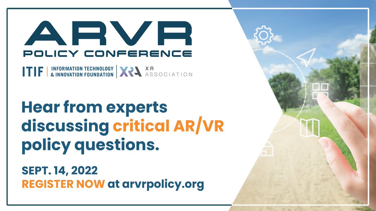 ITIFdc's tweet photo. SEP 14: Join @ITIFdc &amp; @XRAssociation for the #ARVRPolicyConf22! Expert talks &amp; panels will cover critical AR/VR policy questions. Learn more &amp; RSVP: https://t.co/KMXwulyaz9 https://t.co/HCCd5bgIYE