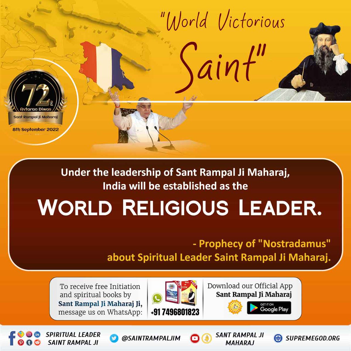 Omdass13's tweet photo. #SaviorOfTheWorld
Under the leadership of Sant Rampalji maharaj India will be established the world religious Leader. 
8th September Avataran Diwas https://t.co/h8QD0l2opp