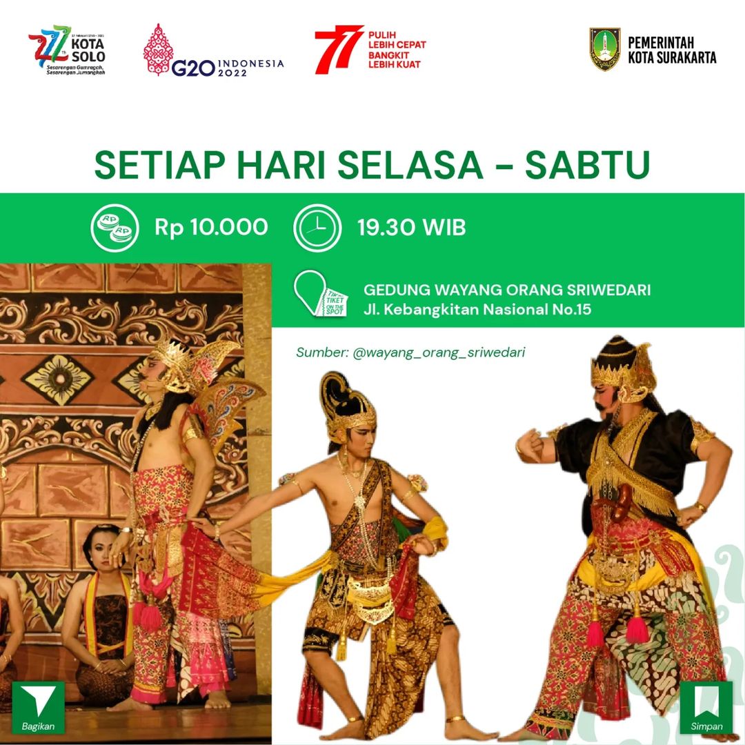 PEMKOT_SOLO's tweet photo. Berikut jadwal Pertunjukkan Wayang Orang Sriwedari Lakon Bulan September 2022.

Reservasi tiket bisa menghubungi 0821-3387-8082 atau bisa langsung membeli pada loket tiket di Gedung Wayang Orang Sriwedari setelah pukul 17.00 WIB.

#kotasolo https://t.co/7ekNkA6ptL