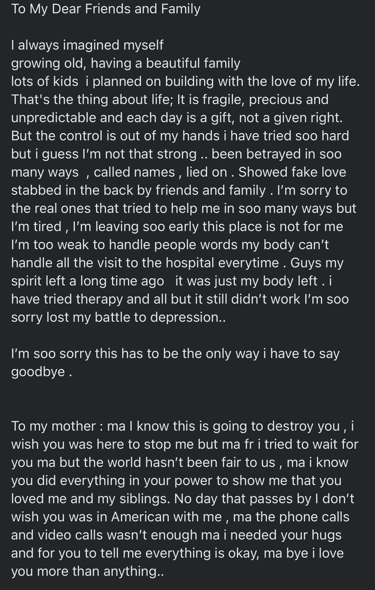 kdottravels's tweet photo. Came across this post on Facebook 💔
Please when your loved ones are showing signs of depression
please take them serious. https://t.co/i6ii7fybbV