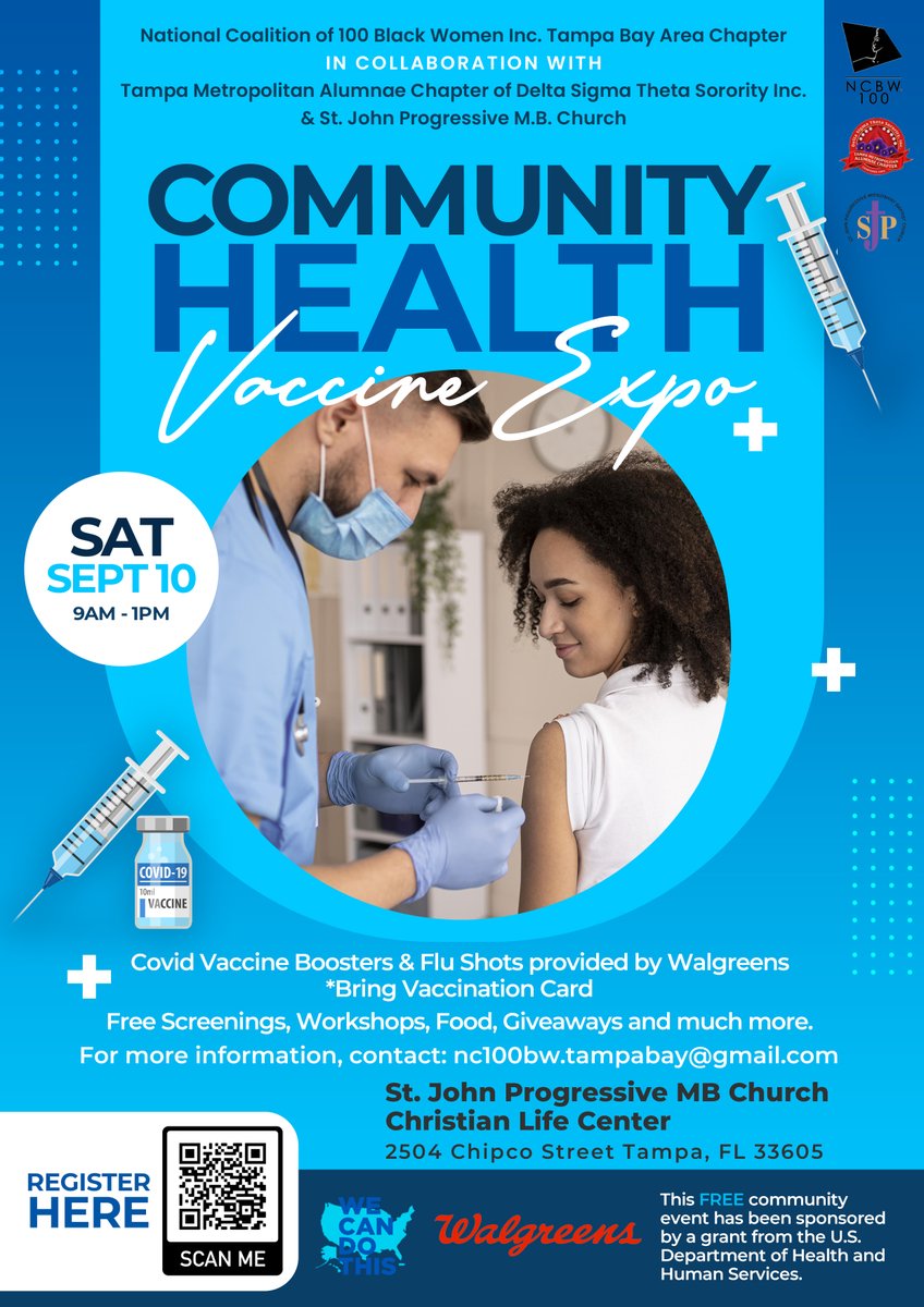 Tampametrodst's tweet photo. #CommunityHealthFair Join us Saturday as we #GetBoosted at St. John Progressive Missionary Baptist Church. Register to receive vaccine boosters, flu shots, screenings, workshops, & more via https://t.co/imHWHNbyAf.
#TampaMetroDST #PhysicalMentalHealth #NCBW100 #DST1913 #SRDST https://t.co/HSBbq1vBv0