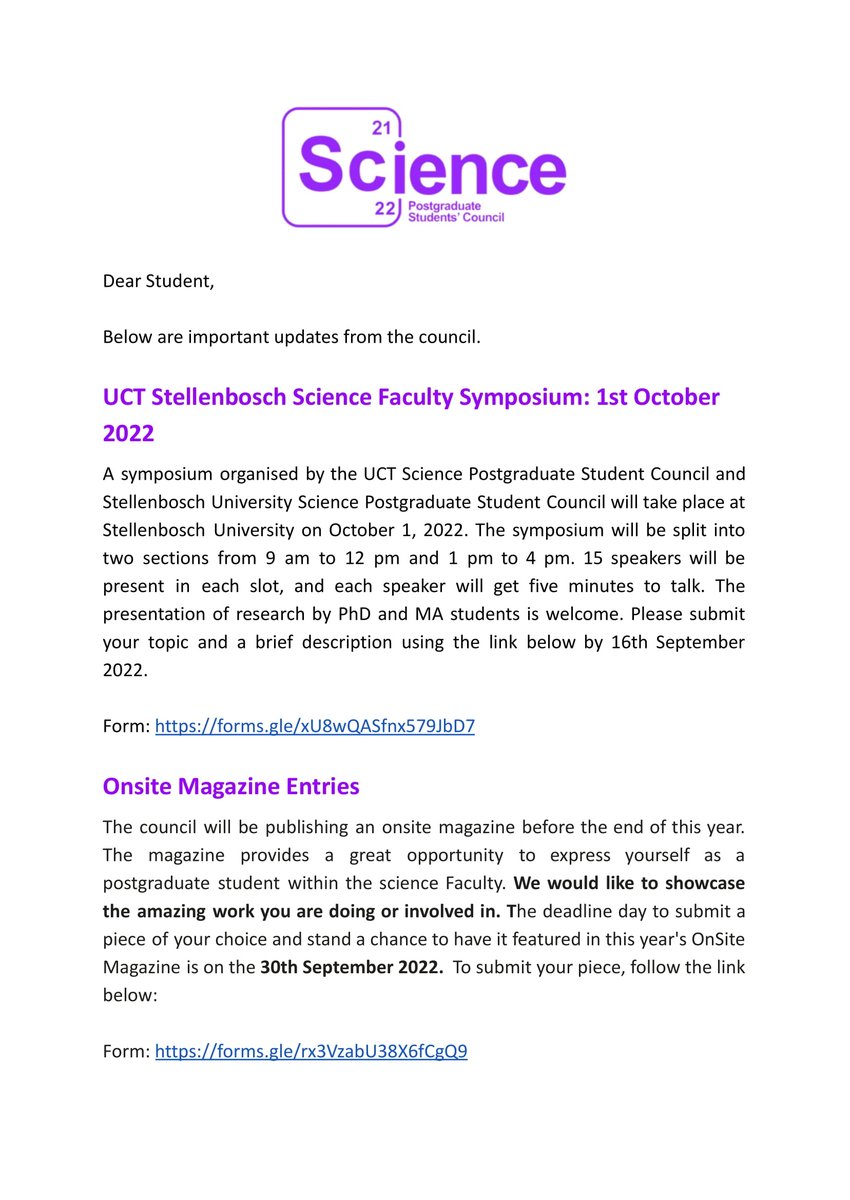 spscounciluct's tweet photo. @UCTscience @UCTpostgrads Important updates for Science postgraduate students https://t.co/VscVRreeIQ