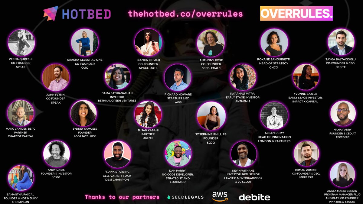 Perdie (@perdiealder) on Twitter photo We have 100+ female founders signed up for Overrules, & the most exciting speaker lineup. I literally cannot wait to get started 🔥
29 Sept, 10 weeks, virtual, free & open to women-led startups globally thehotbed.co/overrules
Big thanks to <a href="/seedlegals/">SeedLegals</a> <a href="/Debite_io/">Debite.io</a> <a href="/AWSstartups/">AWS Startups</a> We have 100+ female founders signed up for Overrules, & the most exciting speaker lineup. I literally cannot wait to get started 🔥
29 Sept, 10 weeks, virtual, free & open to women-led startups globally thehotbed.co/overrules
Big thanks to <a href="/seedlegals/">SeedLegals</a> <a href="/Debite_io/">Debite.io</a> <a href="/AWSstartups/">AWS Startups</a>
