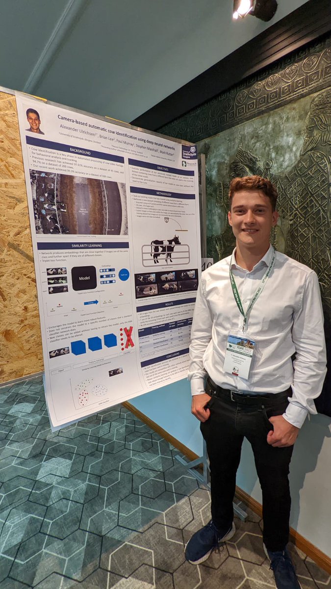 peacock_tech's tweet photo. This week, Alexander is at the International Society of Applied Ethology.  Here he is pictured with his poster! 

#peacocktechnology #cowid #artificialintelligence https://t.co/fRK0v3QJtb